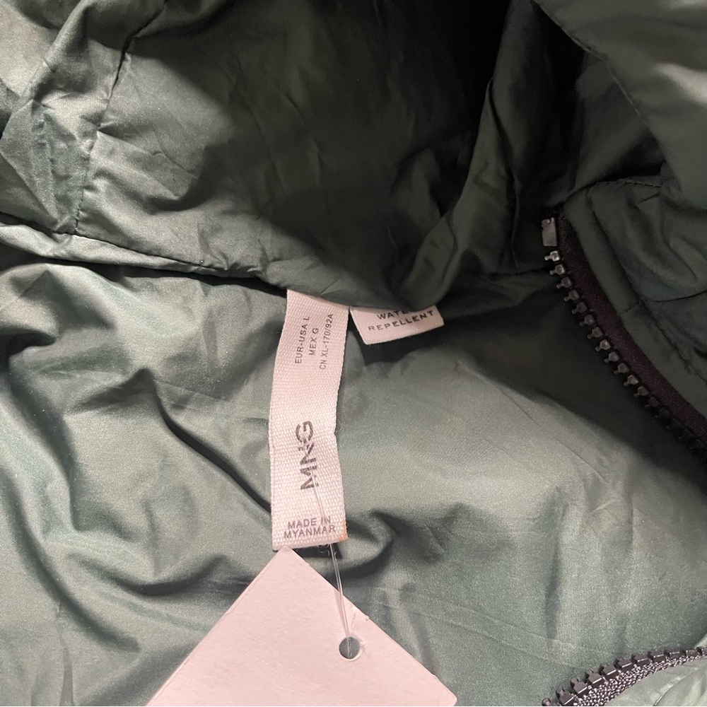 Mango Womens NEW NWT Quilted Puffer Vest Anorak Hooded Size Large Green - Picture 3 of 8